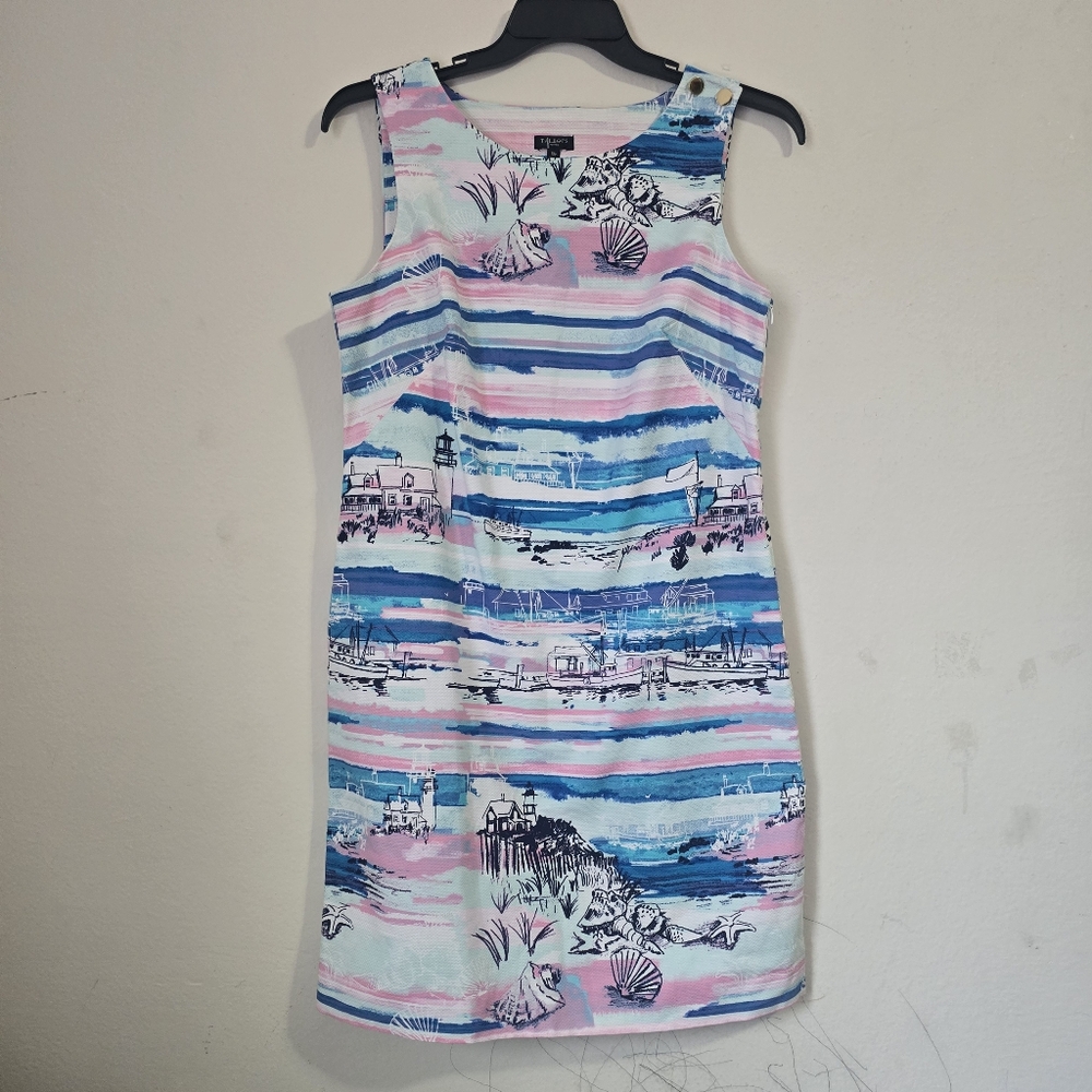 Talvot Petite Seaside Harbor Blue and Pink Striped Sleeveless Dress Size 10P - Picture 2 of 11